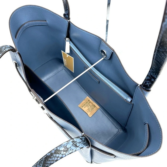 Michael Kors Reed Large Tote Bag Denim Snakeskin Blue - Picture 9 of 11